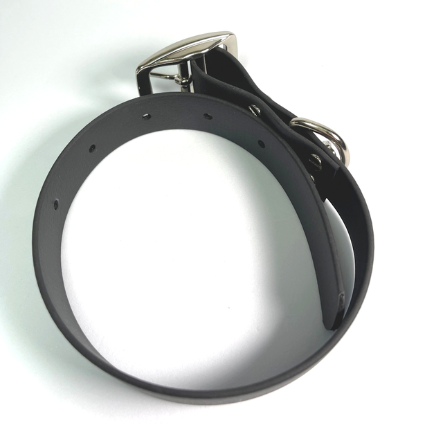 LEASh Pet Collar Biothane - Black Silver Hardware