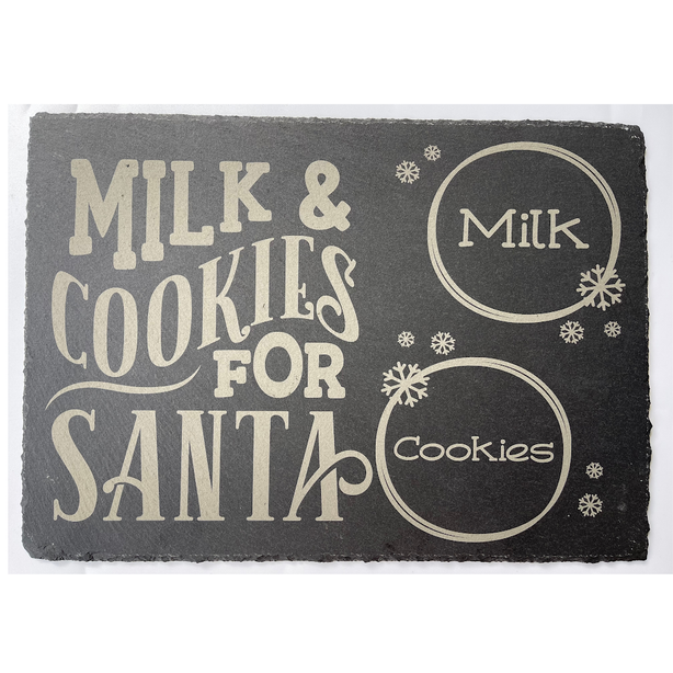 StitchesandTweed Slate Serving Plate - Santa's Milk & Cookies
