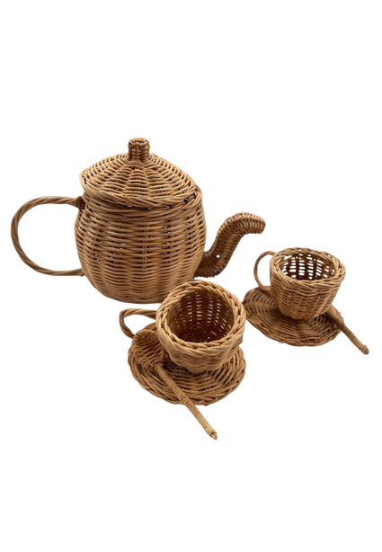 StitchesandTweed Rattan Teapot and Tea Cups Playset