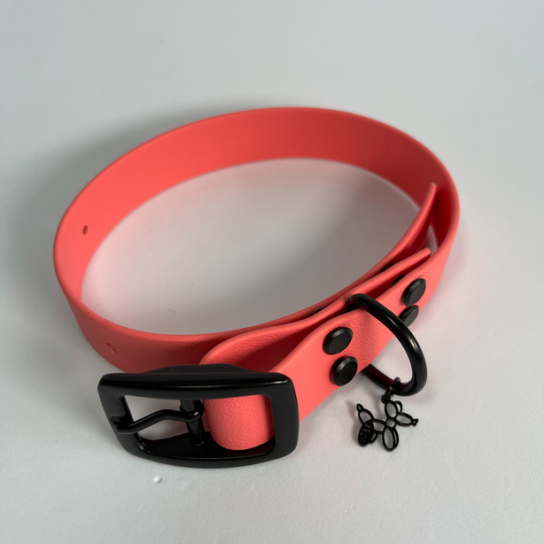 LEASh Pet Collar Biothane - Taffy Pink Black Hardware