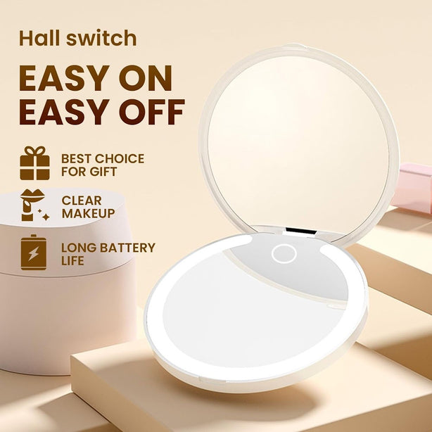 StitchesandTweed Compact Makeup Mirror with 3 Colors, Adjustable Led Mirror with Touch 1X/3X Magnifying Mirror, Portable for Travel - White