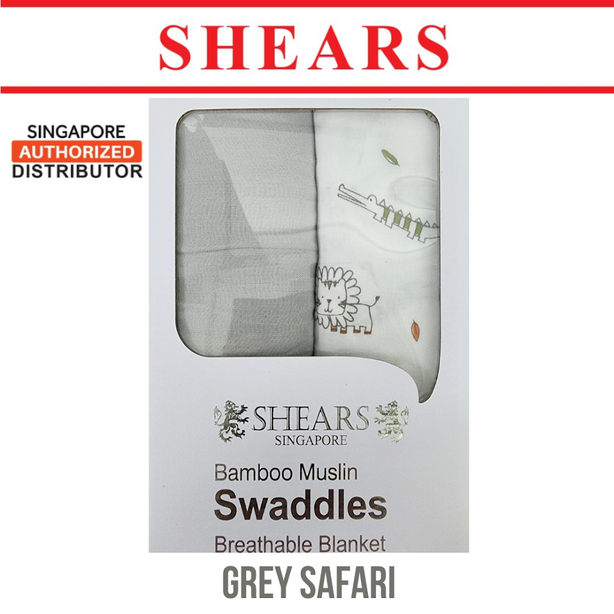 Shears Baby Swaddle Breathable Toddler Bamboo Muslin Blanket 2 PCS Grey Safari