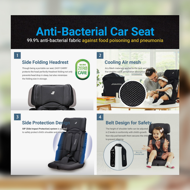Daiichi Easy Carry Portable Car Seat - Charcoal