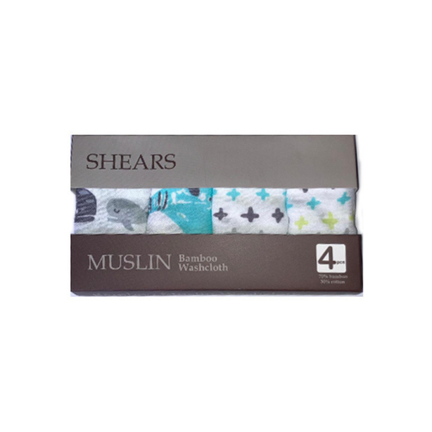 Shears Baby Washcloth Toddler Bamboo Muslin Washcloth 4 Pcs Set Whale Set