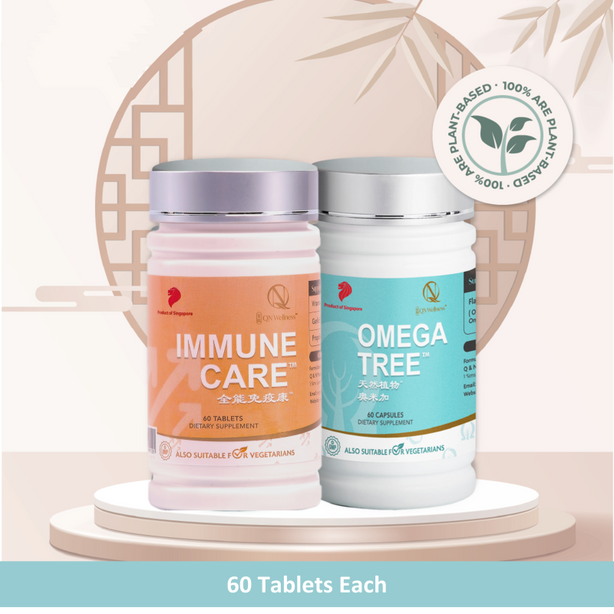 QN Wellness Immune Care™ & Omega Tree™ [Pairing Bundle]- 60 Caplets/ Veggie softgel x 2 boxes [Value Pack]
