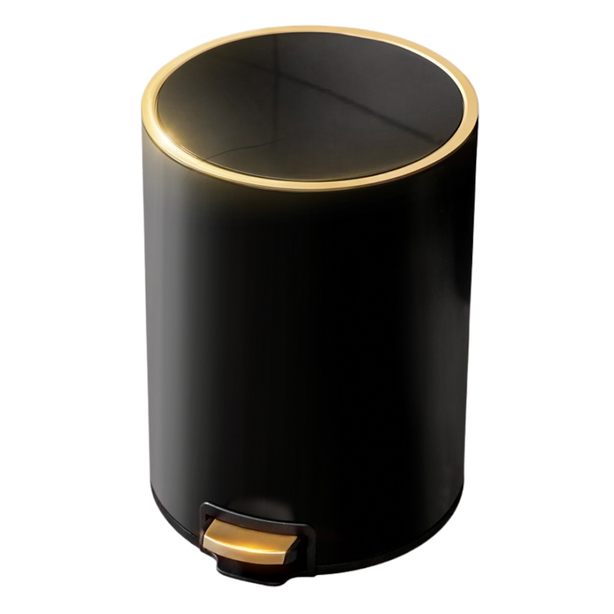 Gold rim stainless steel waste bin