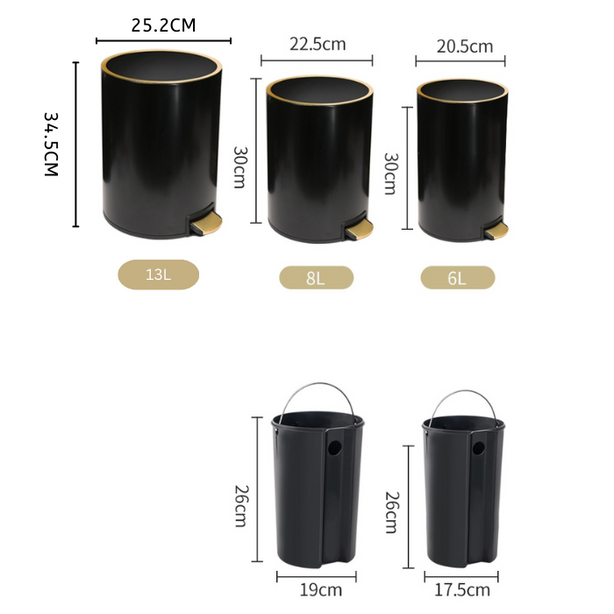 Gold rim stainless steel waste bin