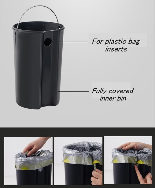 Gold rim stainless steel waste bin