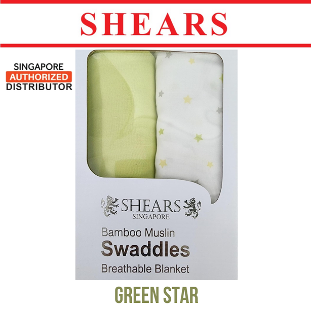 Shears Baby Swaddle Breathable Toddler Bamboo Muslin Blanket 2 PCS Green Star