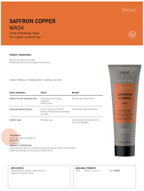 Lakme Teknia Rrefresh Saffron Copper Mask 250ml