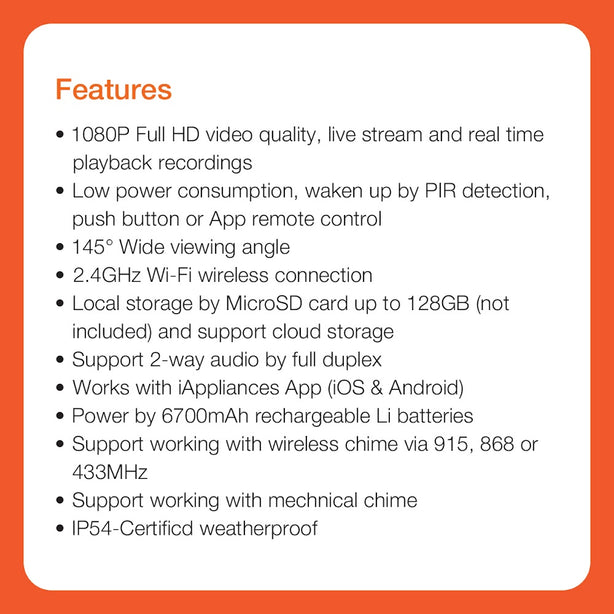 Mowe Smart Video DoorDell -Motion Detection and 2 way Audio