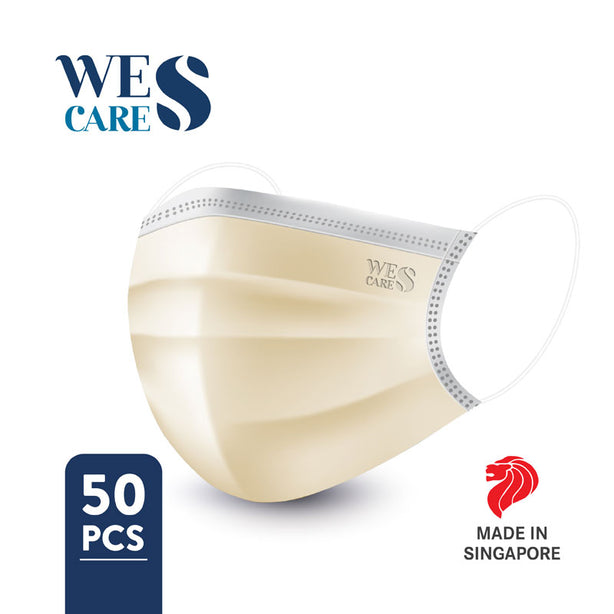 Wes Cares 3Ply Premium Surgical Face Masks Gold Beige [100Pc] BFE 99.9% UV Sterilised