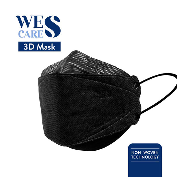 Wes Cares 3D Premium Face Mask Black Edition [20Pc] (KF94 Design) | Made In Singapore | BFE 99.9% UV Sterilised
