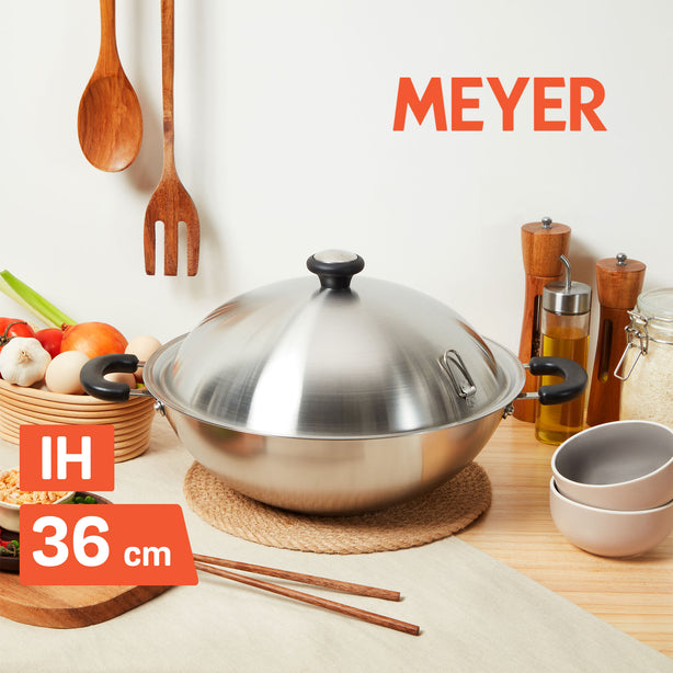 Meyer Ih Stainless Steel 36Cm | 7.6L Chinese Wok With Lid - Centennial
