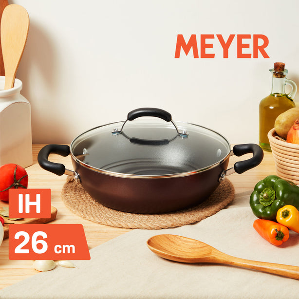 Meyer Ih Nonstick 26Cm Covered Kadai/Wok - Merlot