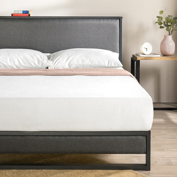 Zinus Christina Upholstered Platform Bed With Headboard Shelf