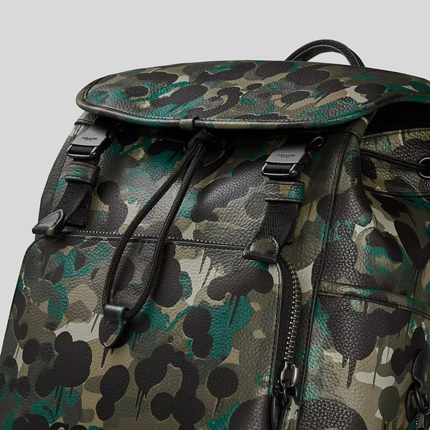 COACH League Flap Backpack With Camo Print Matte Black/Green RS-C5288