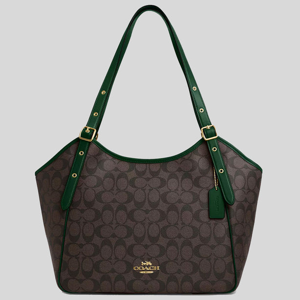 COACH Meadow Shoulder Bag In Signature Canvas Brown/Dark Pine RS-CM076