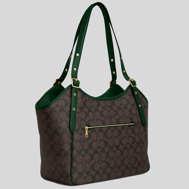 COACH Meadow Shoulder Bag In Signature Canvas Brown/Dark Pine RS-CM076