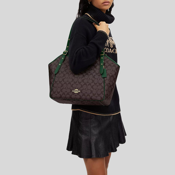COACH Meadow Shoulder Bag In Signature Canvas Brown/Dark Pine RS-CM076