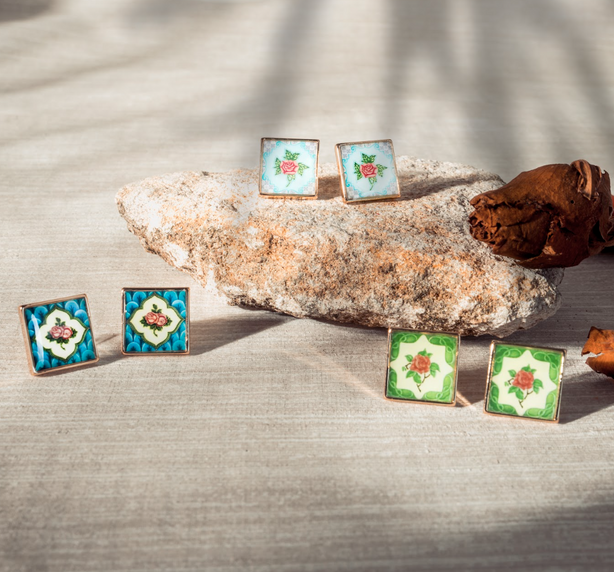 [Rare Bird Collection] Peranakan Tile Stud - Turquoise