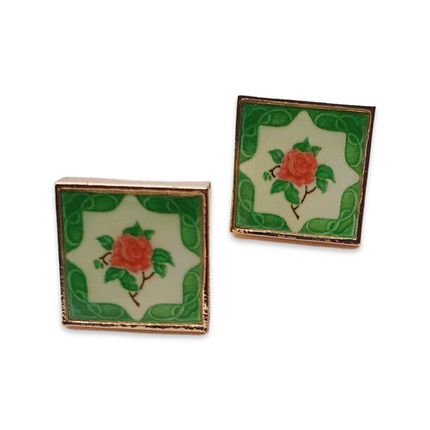 [Rare Bird Collection] Peranakan Tile Stud - Emerald