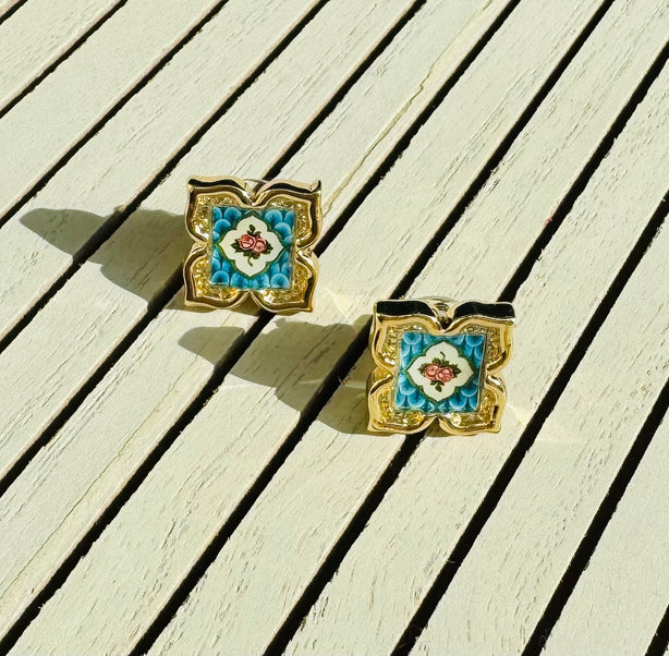 [Rare Bird Collection] Peranakan Floral Stud - Blue