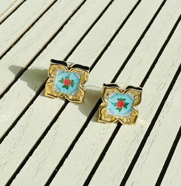[Rare Bird Collection] Peranakan Floral Stud - Turquoise