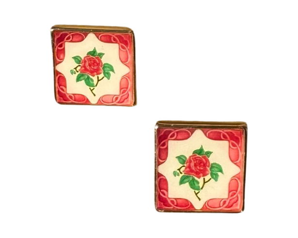 [Rare Bird Collection] Peranakan Tile Stud - Rosy Pink