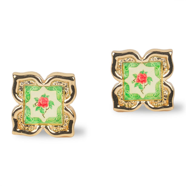 [Rare Bird Collection] Peranakan Floral Stud - Emerald