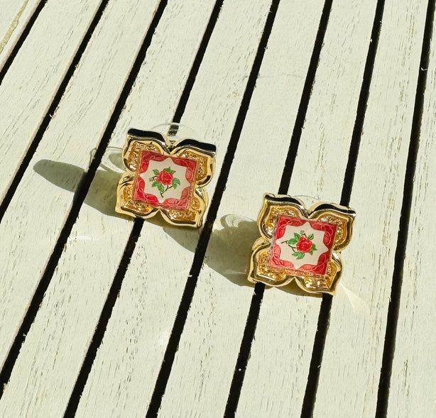 [Rare Bird Collection] Peranakan Floral Stud - Rosy Pink