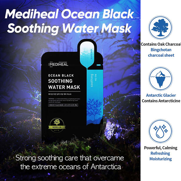 Mediheal Ocean Black Soothing Water Charcoal Mask Box (25ml x 5 sheets) - Soothing