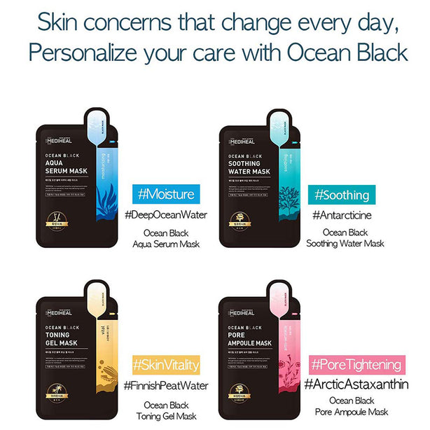 Mediheal Ocean Black Soothing Water Charcoal Mask Box (25ml x 5 sheets) - Soothing