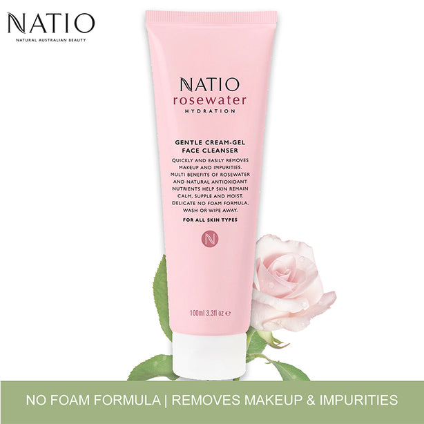 Natio Rosewater Hydration Gentle Cream-Gel Face Cleanser 100g