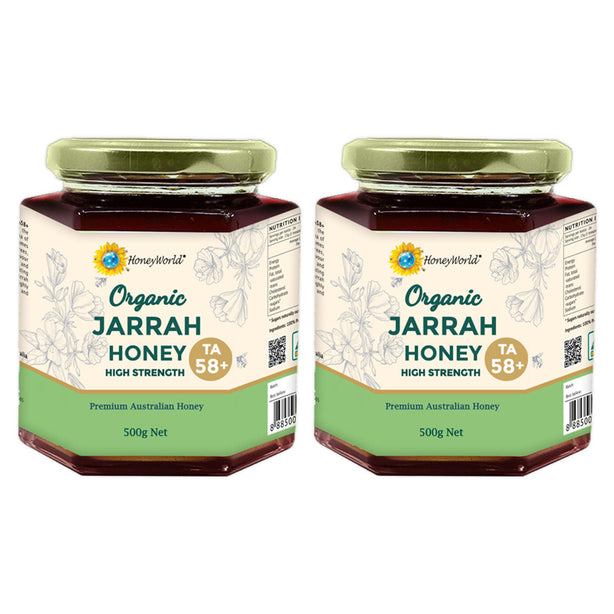 HoneyWorld Organic Jarrah Honey TA58+ 500g (Bundle of 2)
