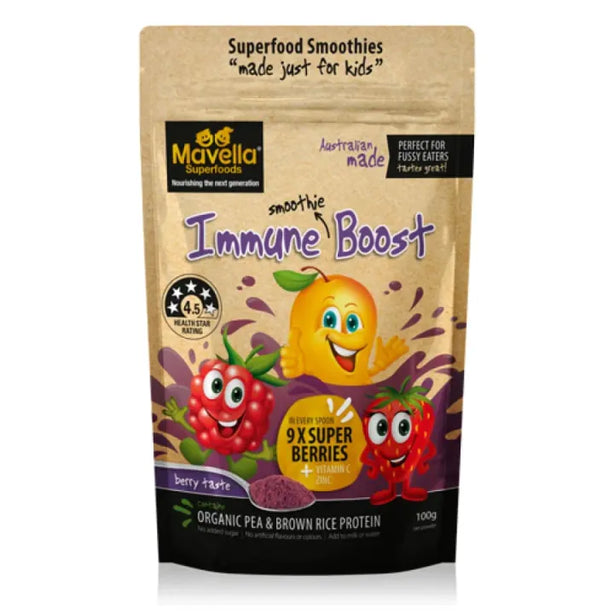 Mavella Superfoods Immunity Booster Kids Powder - Childrens Immune Support, Kidz Protein Powder with 9 Superberries, Berry Flavored Natural Protein Powder 100g