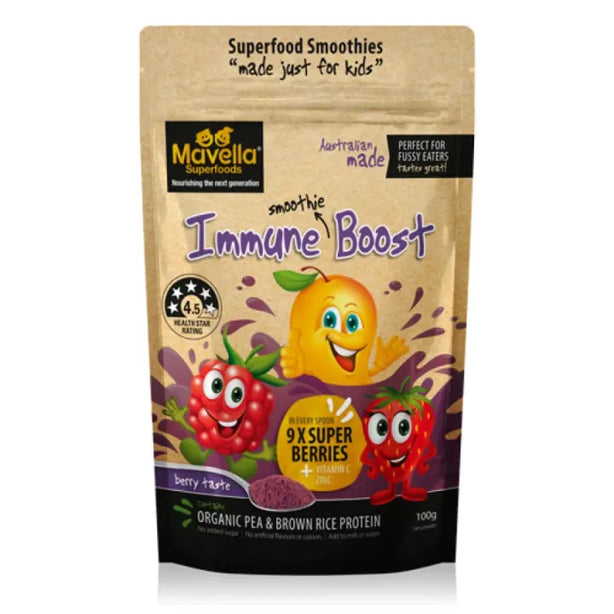 Mavella Superfoods Immunity Booster Kids Powder - Childrens Immune Support, Kidz Protein Powder with 9 Superberries, Berry Flavored Natural Protein Powder 100g