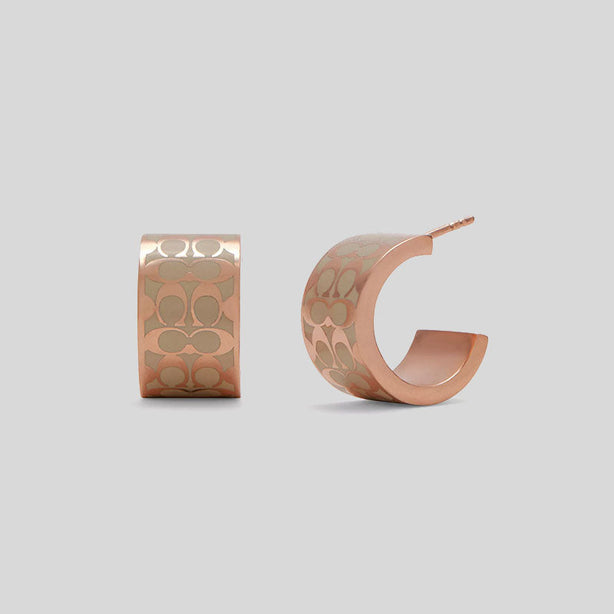 COACH Signature Enamel Wide Huggie Earrings Chalk/Rose Gold RS-C7770