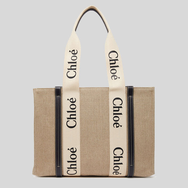 CHLOE Woody Medium Tote Bag White Blue RS-CHC22AS383I2691J