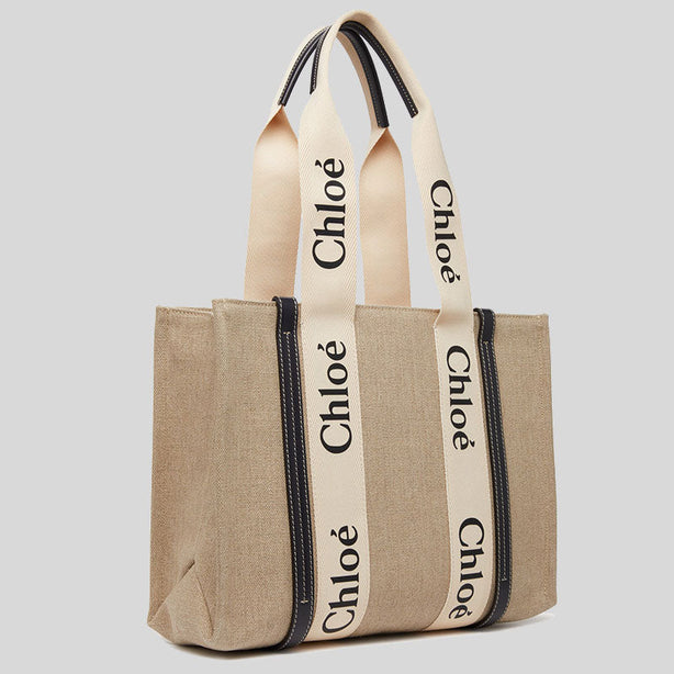 CHLOE Woody Medium Tote Bag White Blue RS-CHC22AS383I2691J