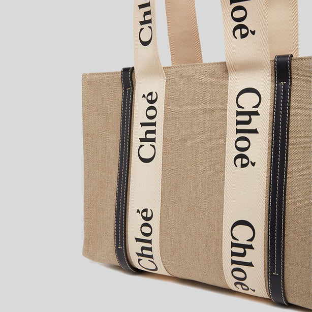 CHLOE Woody Medium Tote Bag White Blue RS-CHC22AS383I2691J