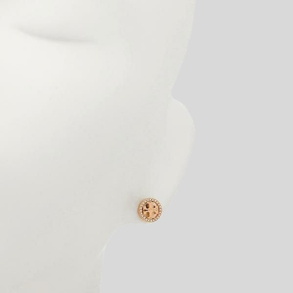 TORY BURCH Crystal Logo Stud Earring Rose Gold RS-53422