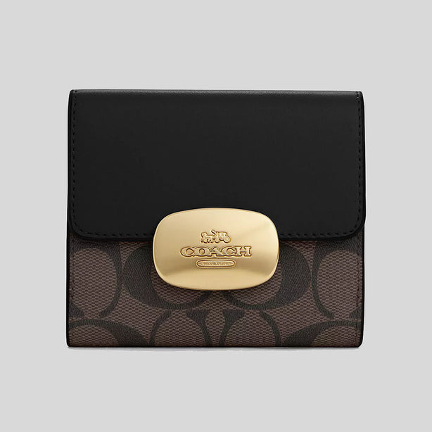 COACH Eliza Small Wallet In Signature Canvas Brown Black RS-CP255