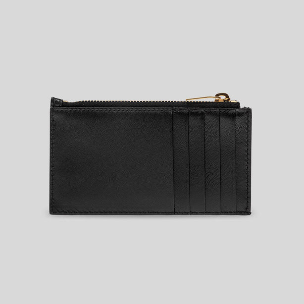 SAINT LAURENT YSL 2 Tone Logo Zipped Card Case In Smooth Leather Black RS-611558