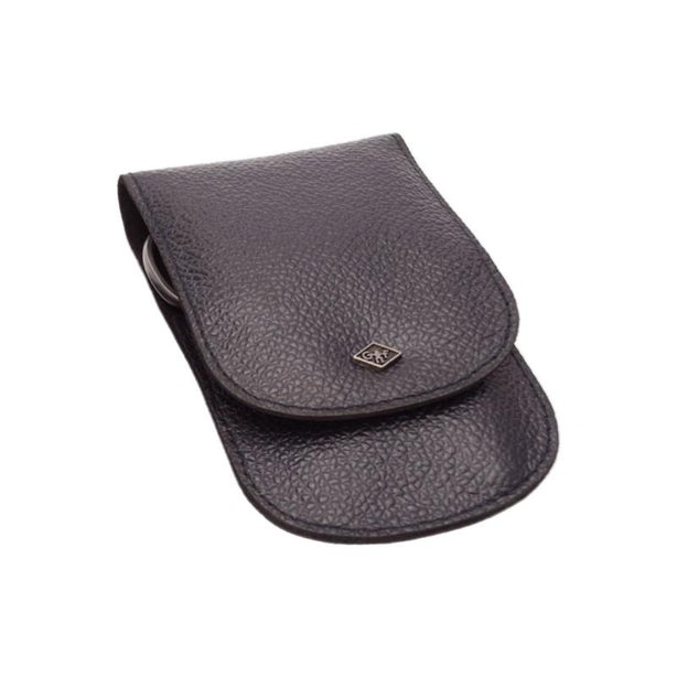 Giesen & Forsthoff Timor® 5-piece Manicure Set with glass nail file, in Navy Blue Grained Cowhide Leather Pouch