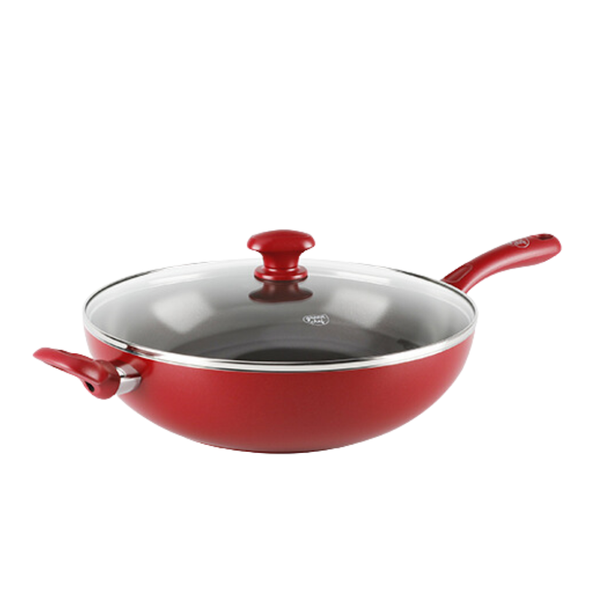 Greenchef 32cm Ceramic Non-stick Covered Wok - Diamond Red [PFAS FREE]