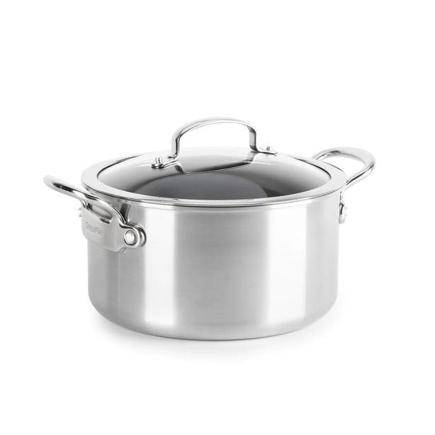 GreenPan Premiere 24cm Stock Pot with Lid, Stainless Steel [PFAS FREE]