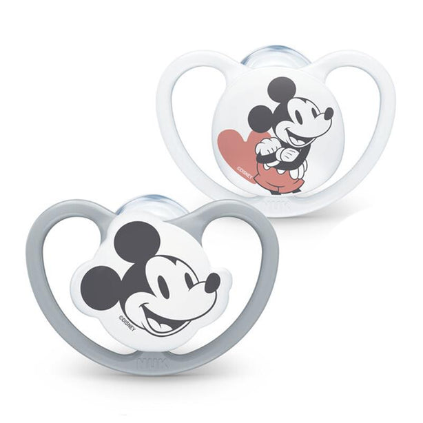 NUK Space Disney Mickey Mouse Silicone Soother Pacifier 2pcs/box -18-36 months - White/Grey