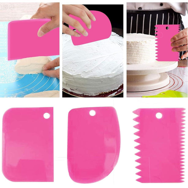 StitchesandTweed Reusable Pastry Bag Silicone Piping Tool Kit Cake Decoration with Cake Scraper - Fuscia Pink