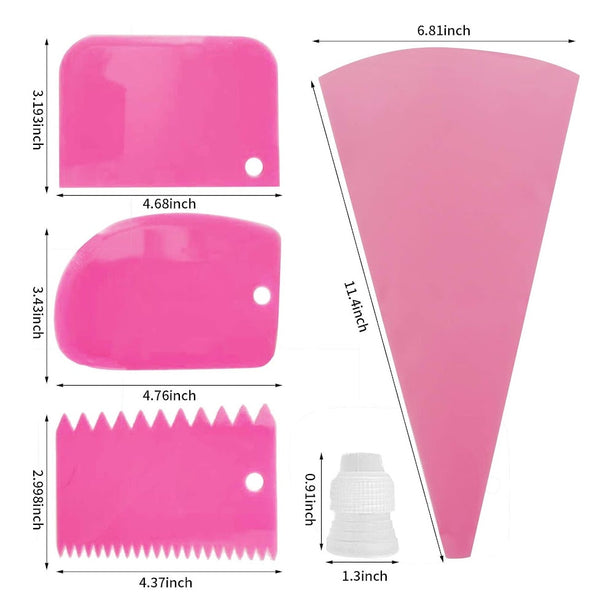 StitchesandTweed Reusable Pastry Bag Silicone Piping Tool Kit Cake Decoration with Cake Scraper - Fuscia Pink